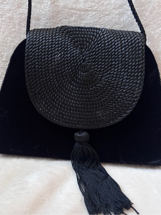Handbags - Vintage Black Velvet & Woven Tassel Crossbody Evening Bag Boho Purse